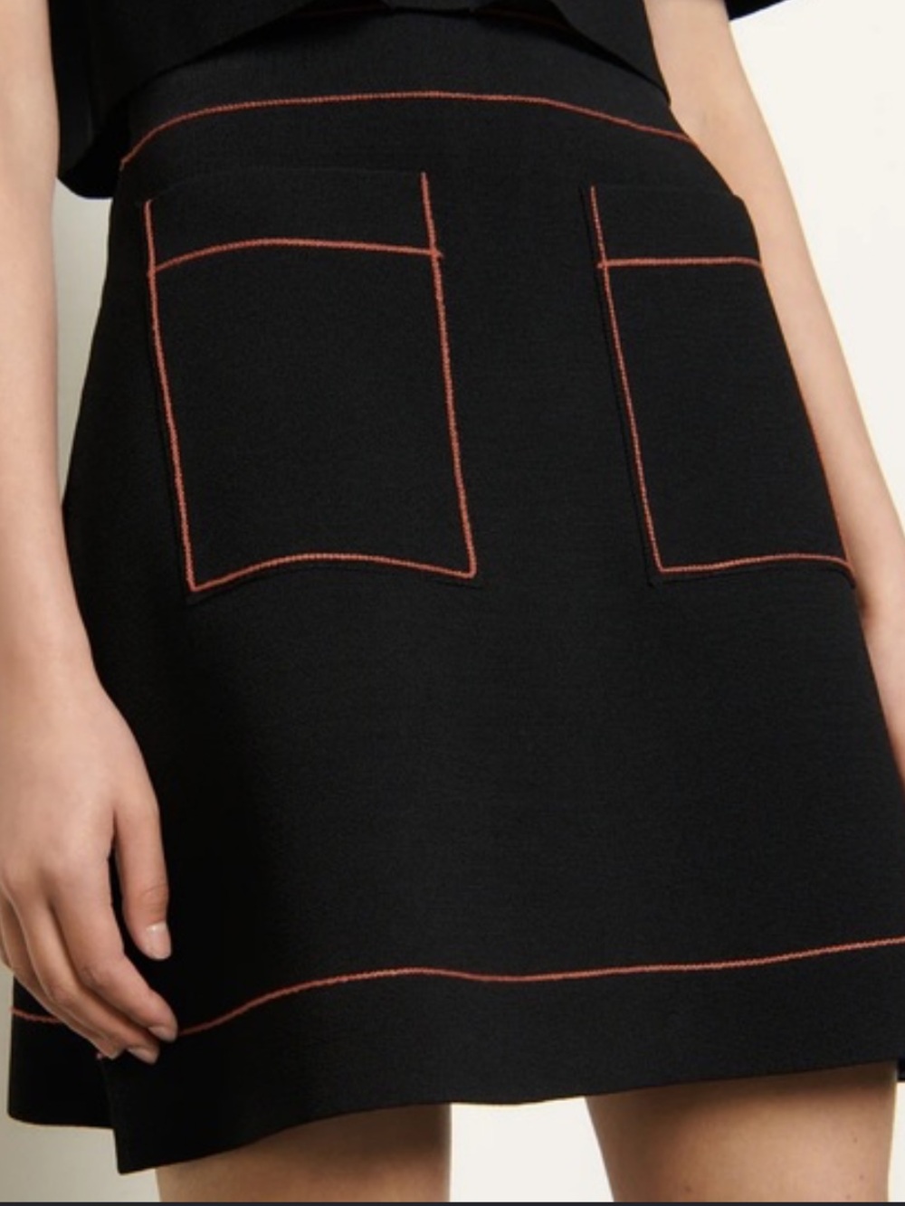 Sandro Black Mini Dress with Orange Contrast Stitching
